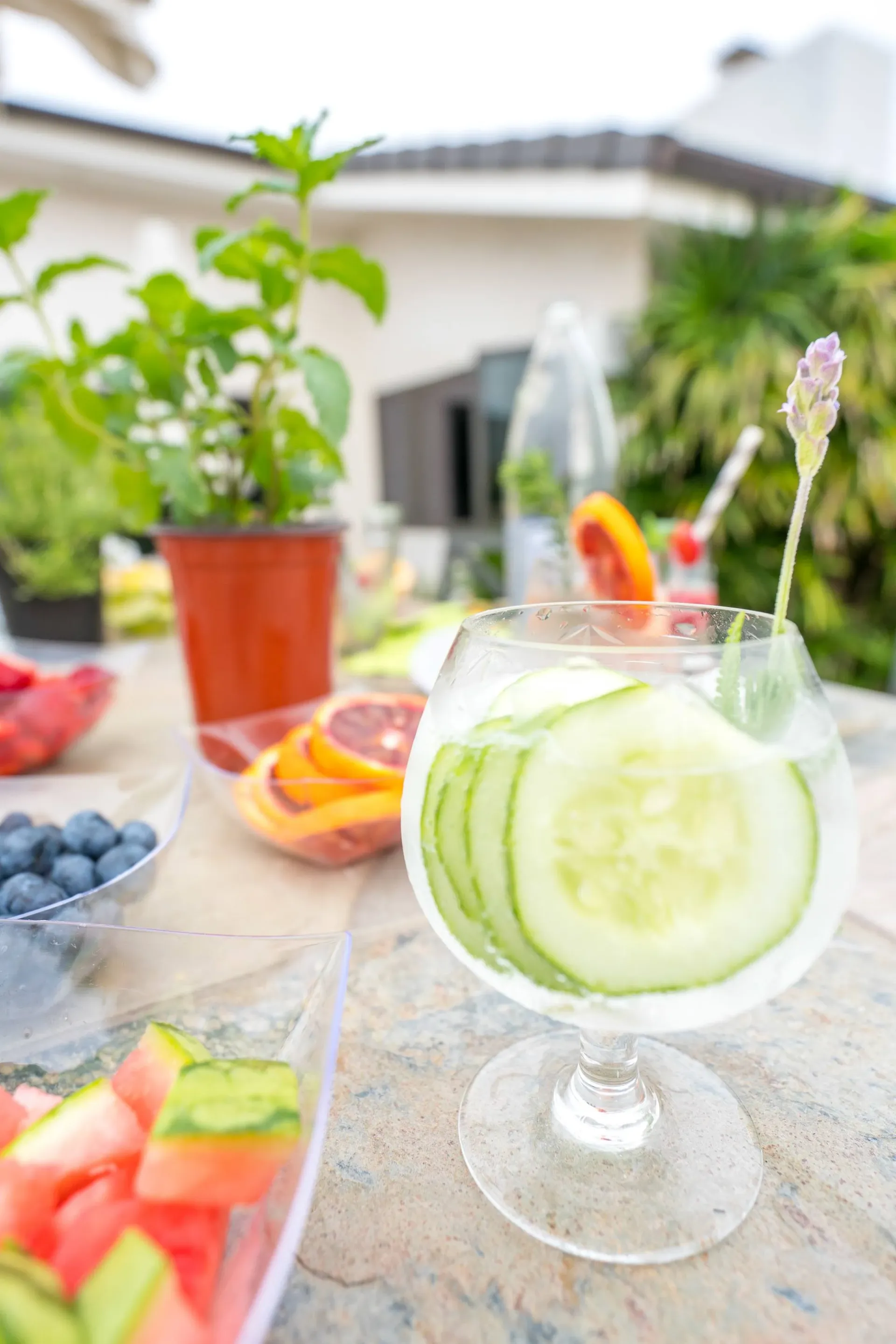 Lavender and cucumber sparkling water recipe.