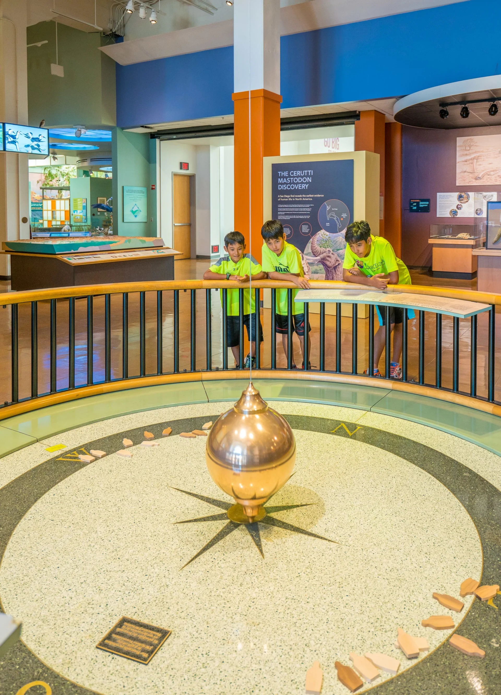 The Focault Pendulum at the San Diego Natural History Museum demonstrates the Earth's rotation.