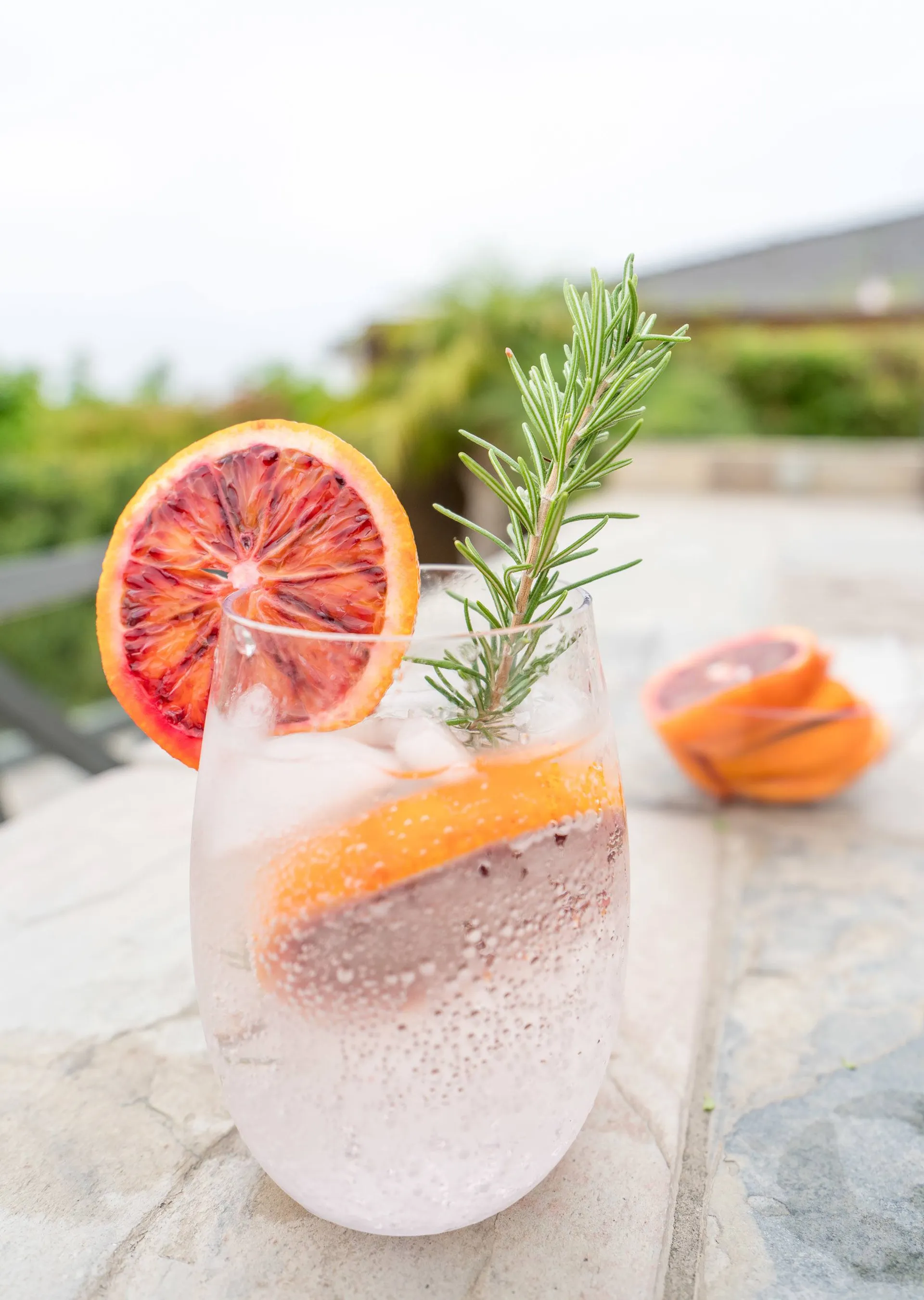 Blood orange and rosemary sparkling water recipe.