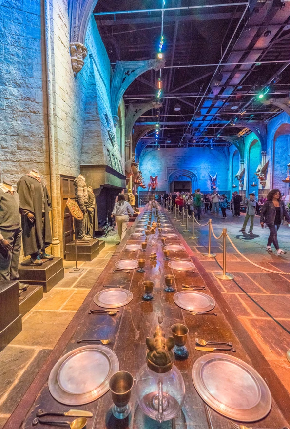 A look at one of the Hogwarts dining tables inside the Great Hall at Warner Bros. Studios Tour London.