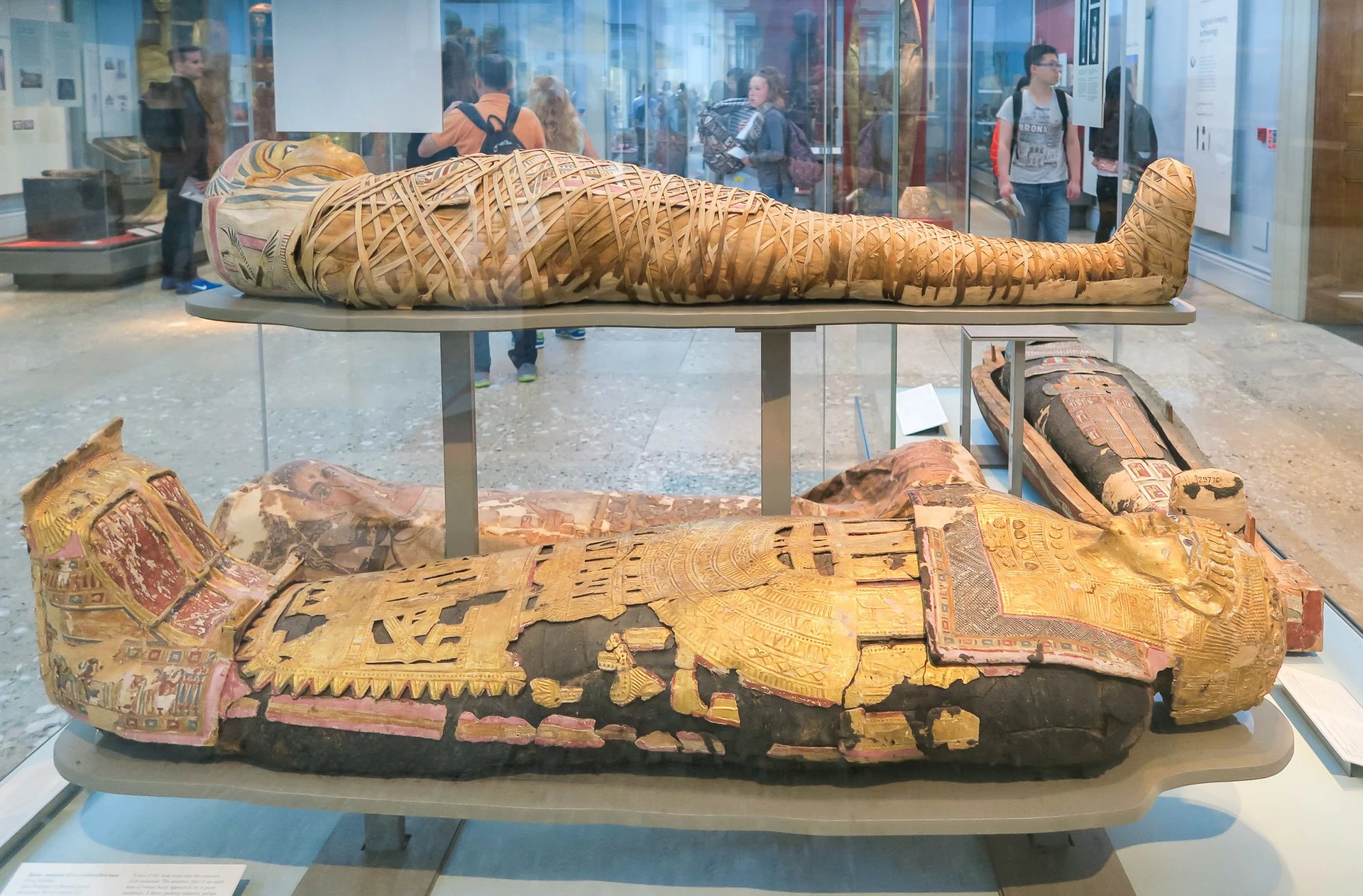 Among the most iconic objects on public display at the British Museum, several adjoining rooms contain an eye-popping display of Ancient Egyptian mummies, coffins, funerary masks and other burial and funerary items.