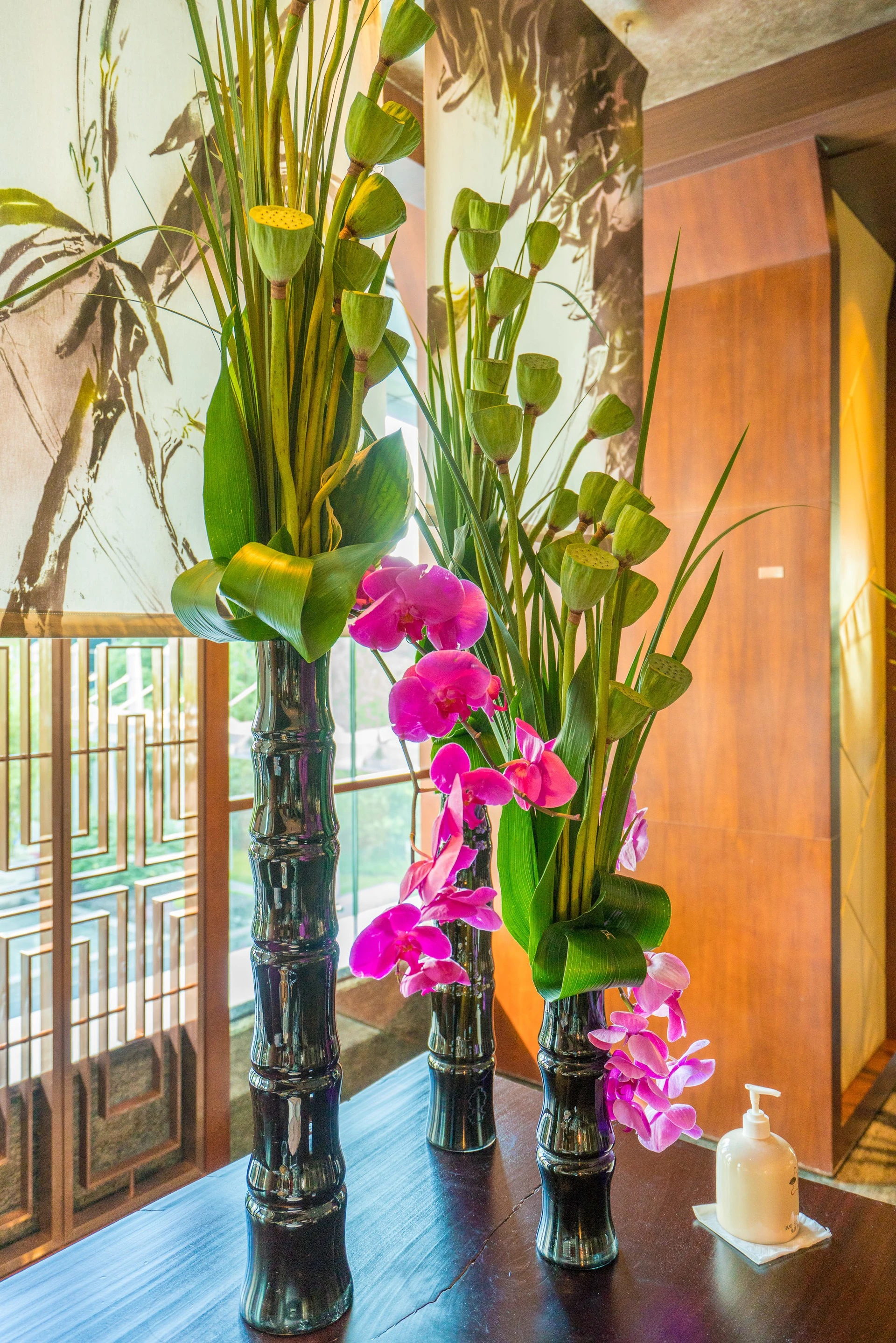 Orchids in a Club Lounge arrangement at Mandarin Oriental Pudong, Shanghai.