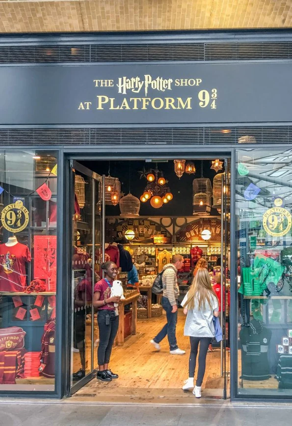 The entrance to the Harry Potter Platform 9 3/4 Shop at Kings Cross station in London.