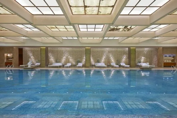 The pool at Mandarin Oriental Pudong, Shanghai, one of my favorite luxury hotels.