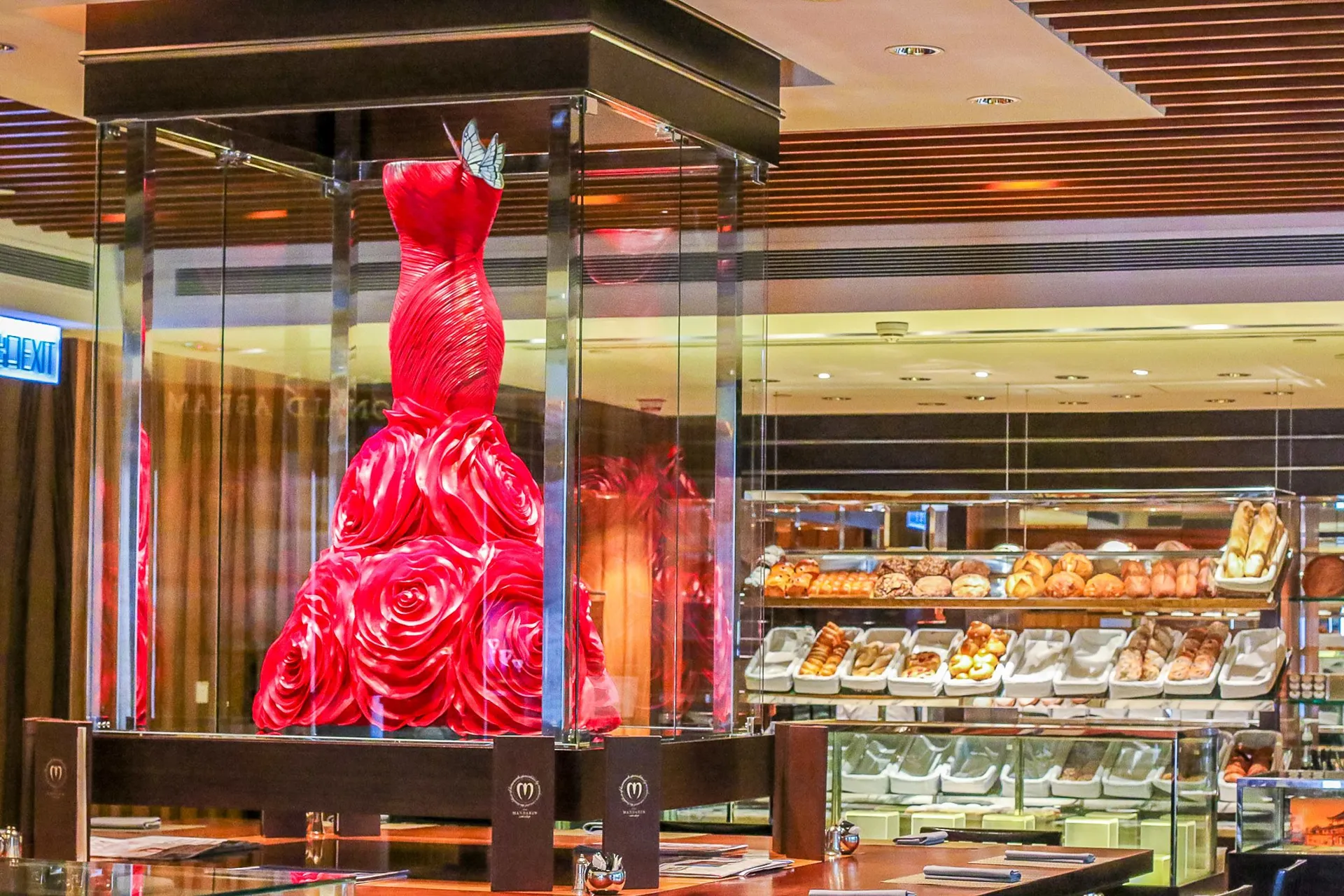 The Mandarin Oriental, Hong Kong cake shop always features a large chocolate masterpiece in the center glass case.
