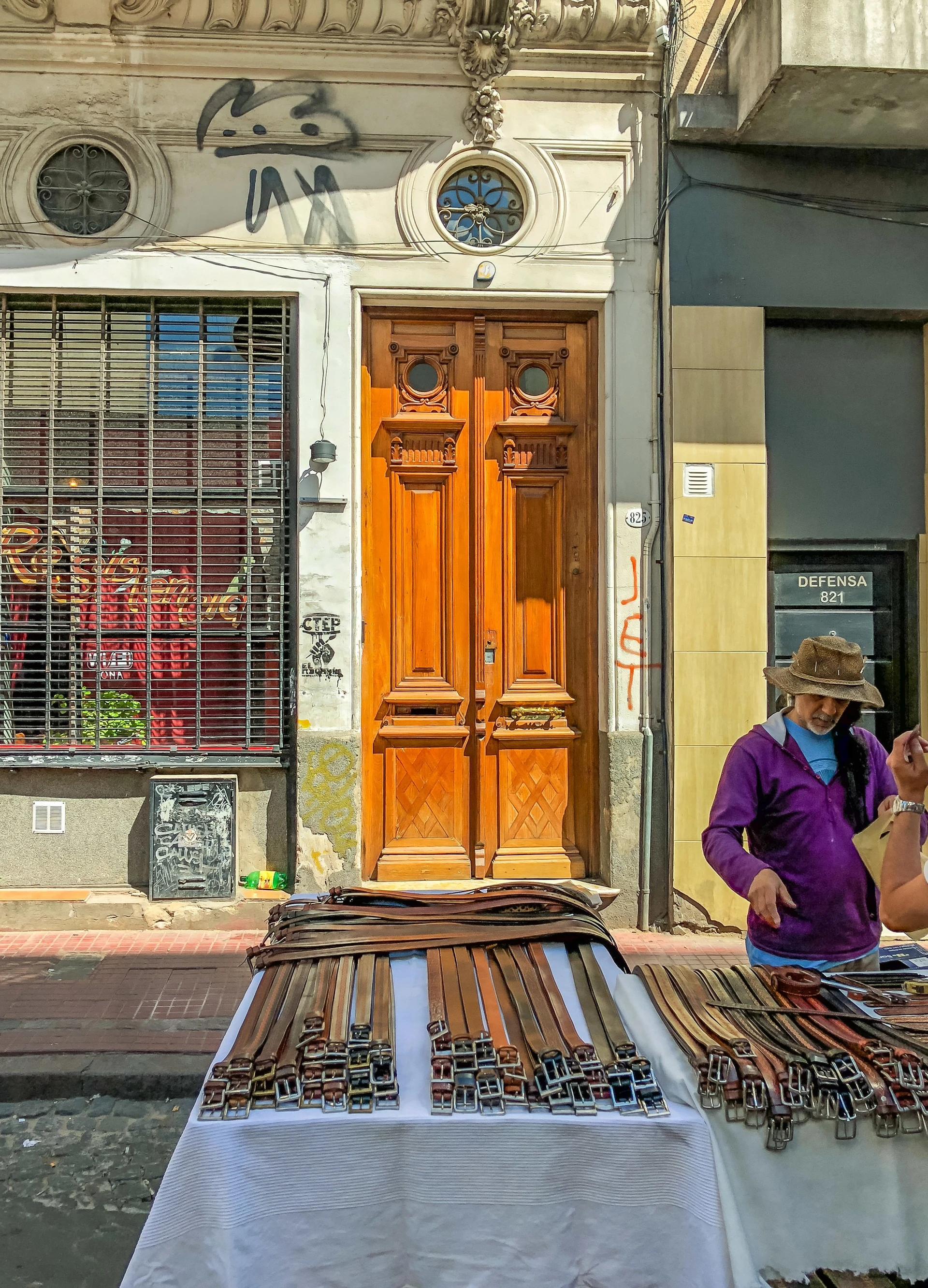 Leather belts on sale at the San Telmo Market in Buenos Aires.