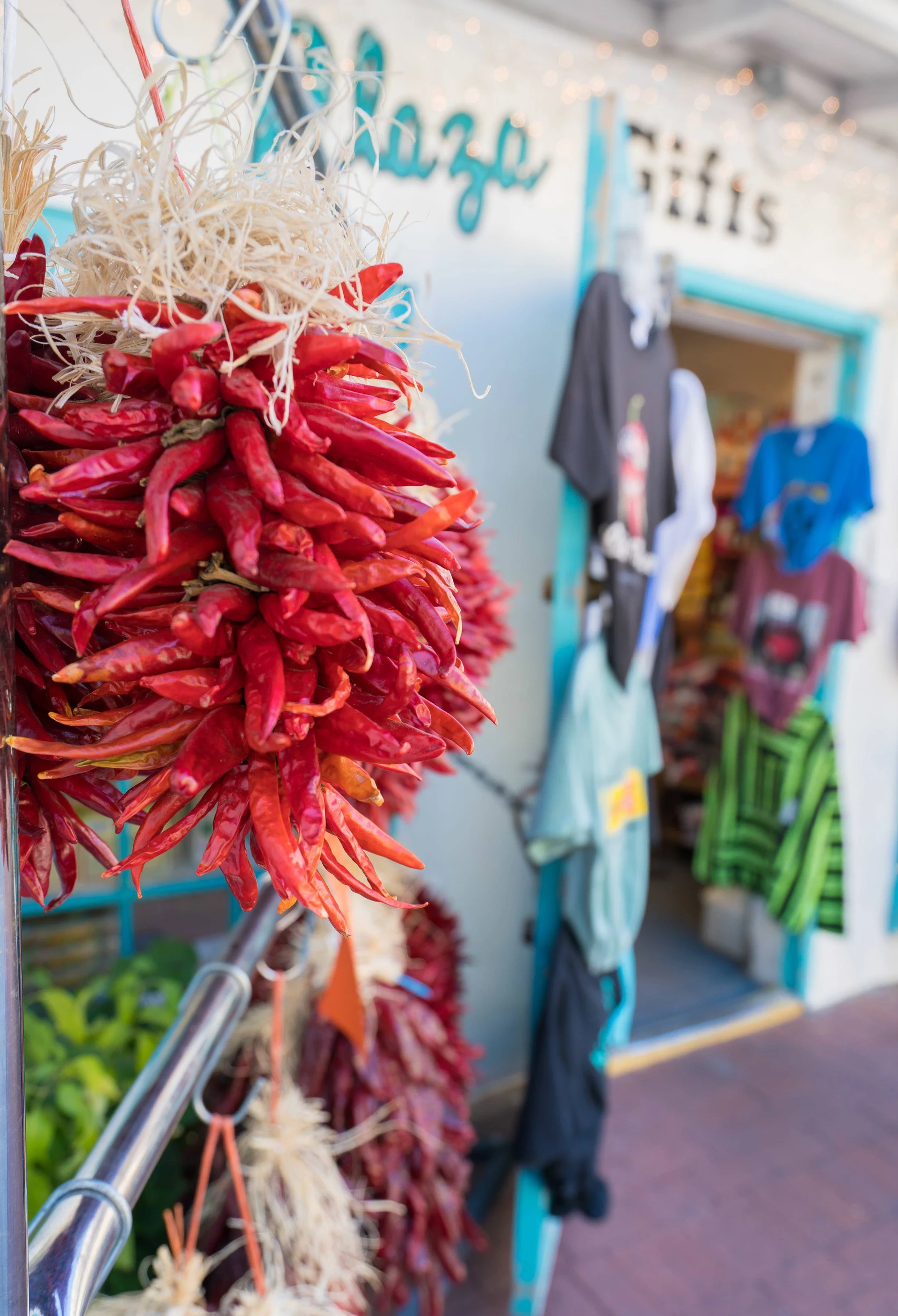 Dried red chilis hanging at a store in Old Town Albuquerque.