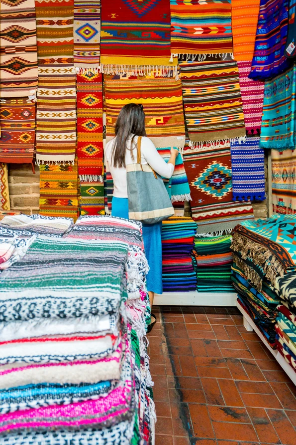 Shopping for blankets in Old Town Albuquerque.