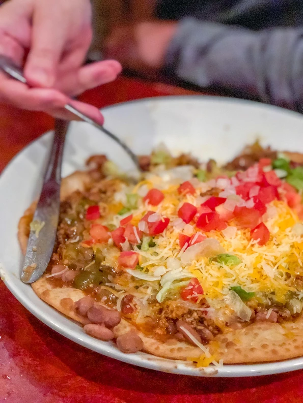 The delicious Tewa Taco at the Pueblo Harvest Cafe inside the Indian Pueblo Cultural Center in Albuquerque.