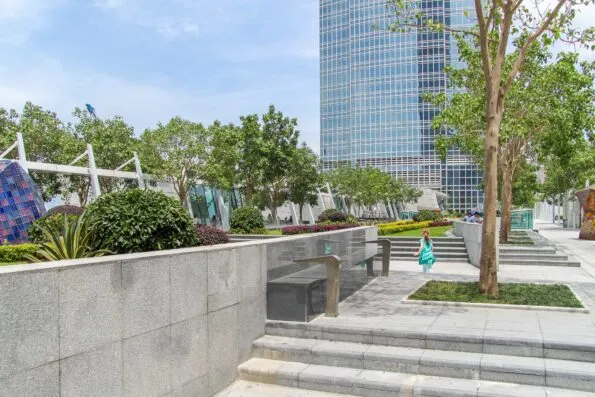 My daughter explores the 4th floor outdoor terrace in between the hotel and ifc mall.