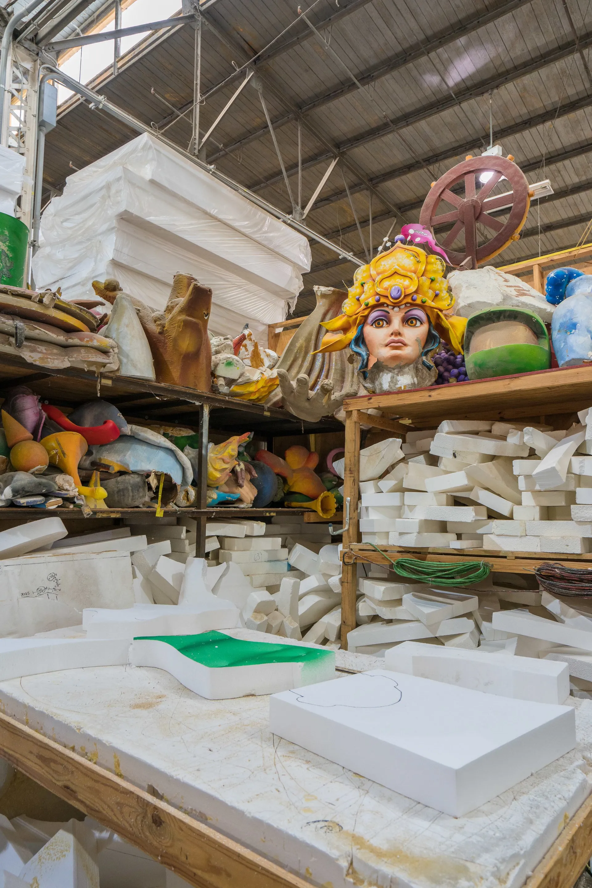 Foam for floats at Mardi Gras World.