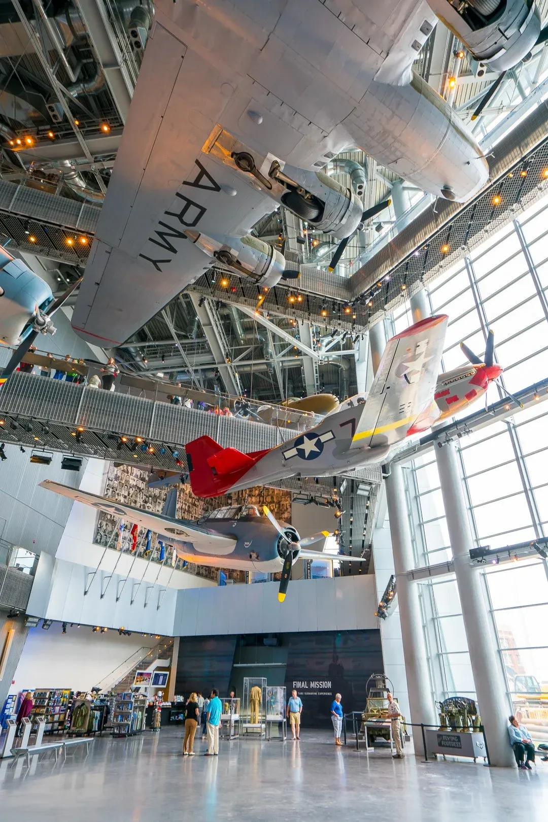 A plane hangs from the ceiling in the National WWII Museum in New Orleans.