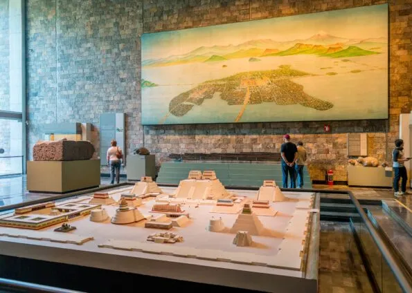 Tenochtitlan as seen on the wall of the National Anthropology Museum in Mexico City, a must-visit with kids.