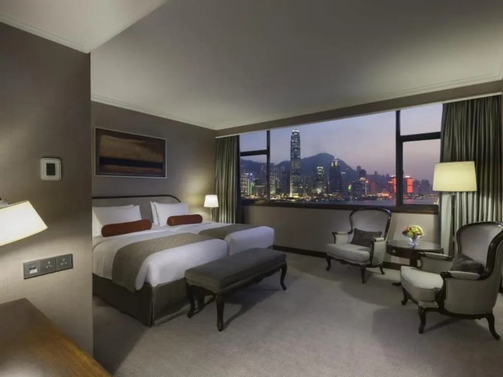 The Deluxe Harbour View Room at Marco Polo Hong Kong hotel.