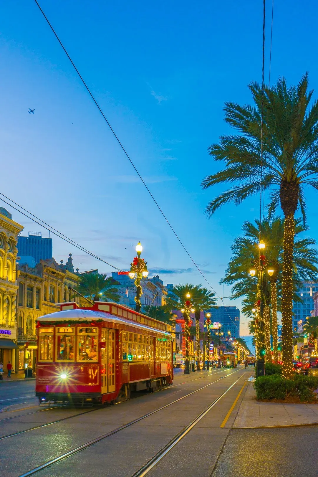A New Orleans street car at night.