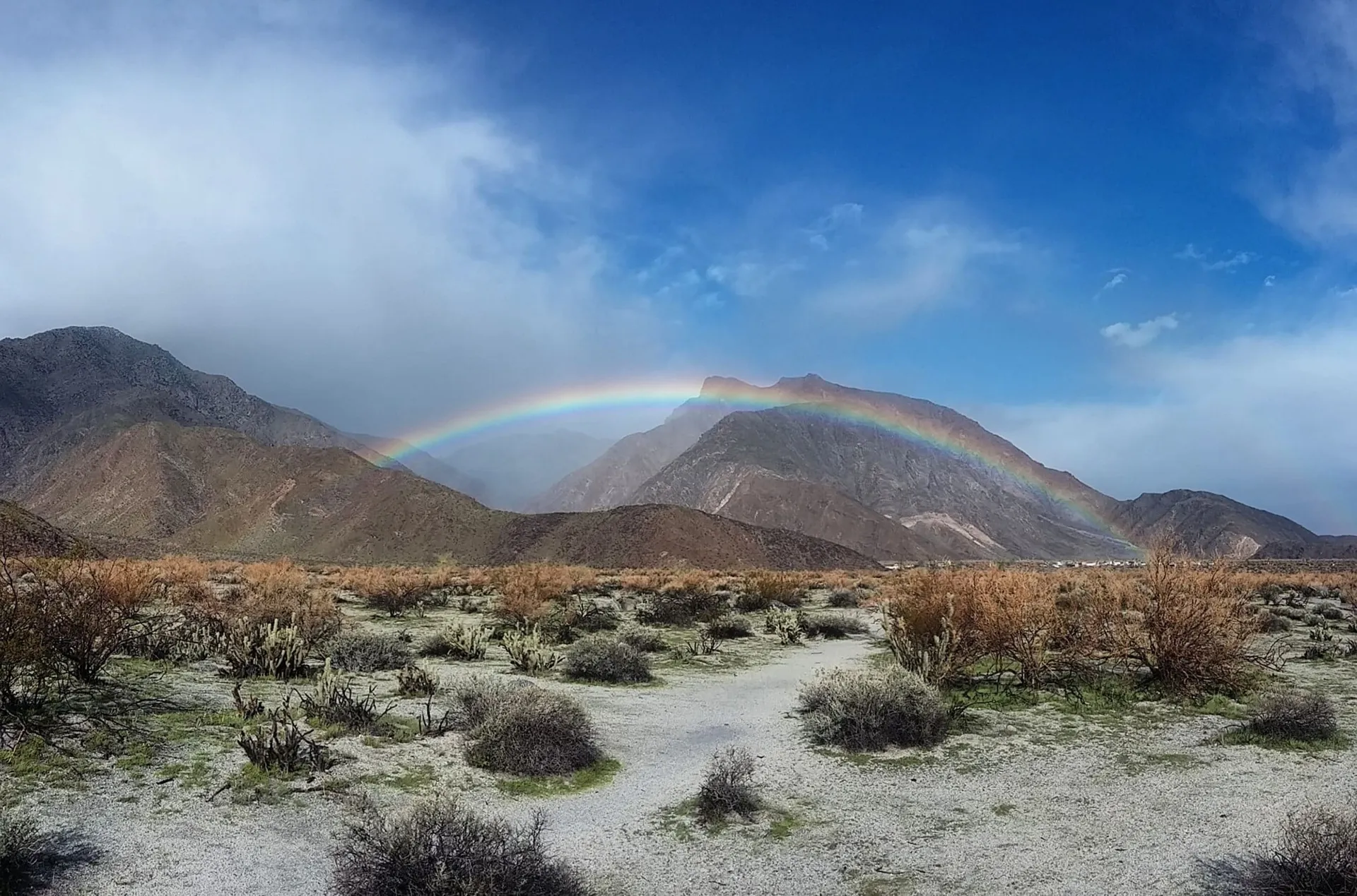 A rainbow over Indian Head Mountain in Anza-Borrego Desert State Park