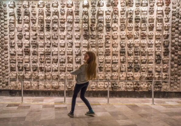 Wall of skulls at the Museo del Templo Mayor in Mexico City