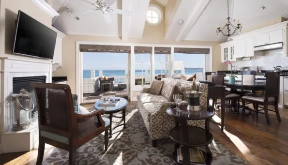 A living room overlooking the ocean at Beach Village in Coronado.