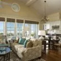 Living room and kitchen interior at Beach Village.