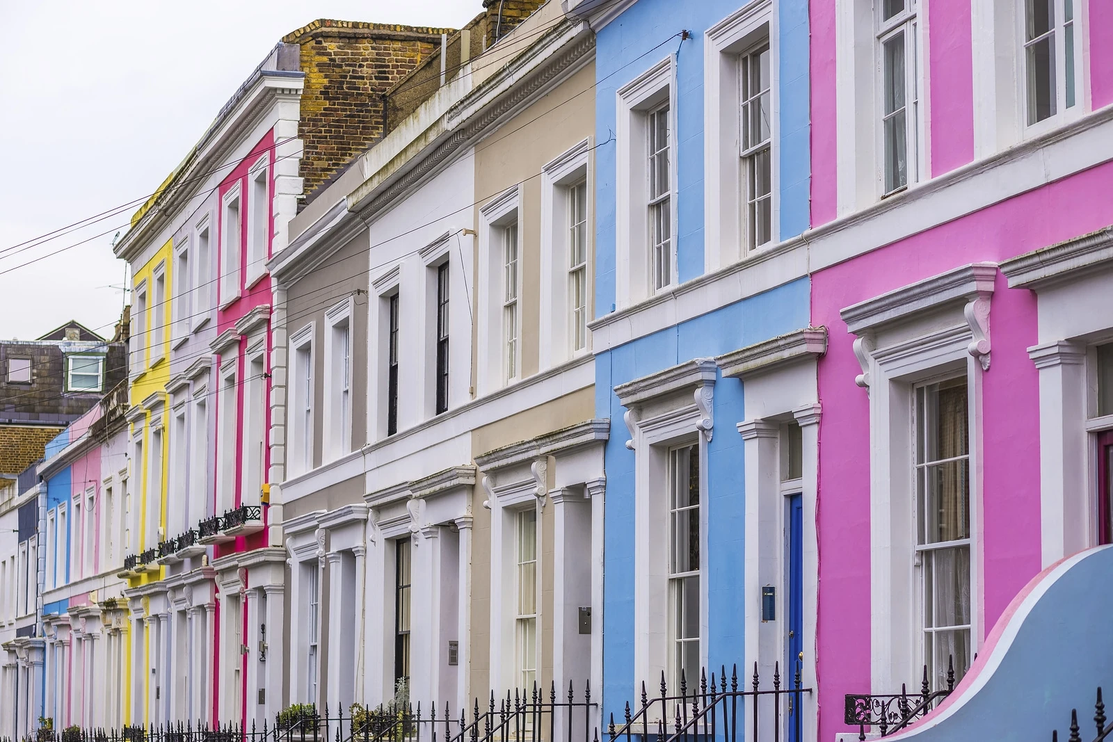 Colorful row houses in London's Notting Hill.