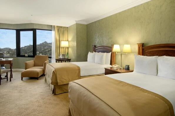 Double queen room interior at Hilton Universal City