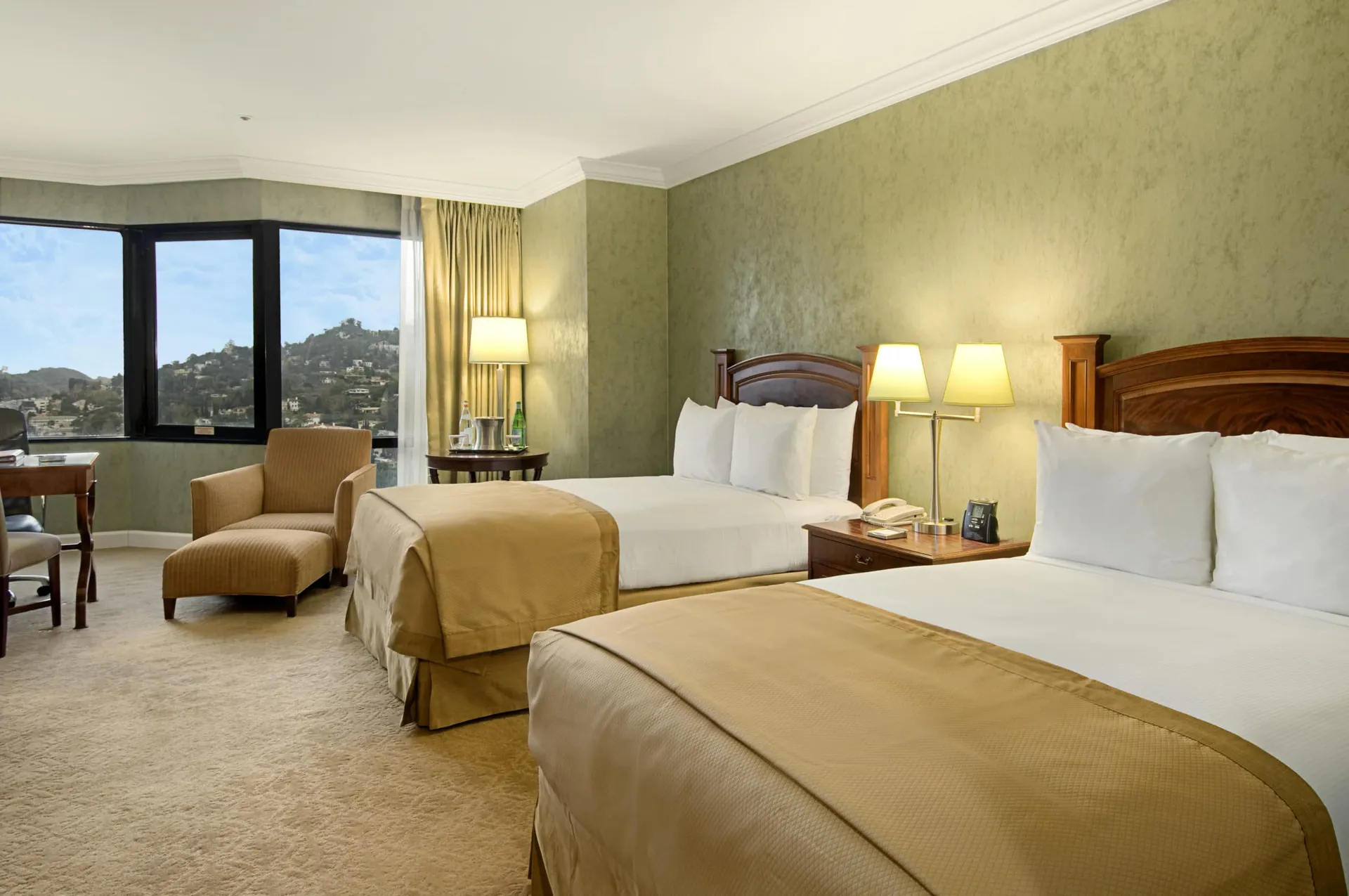 Double queen room interior at Hilton Universal City