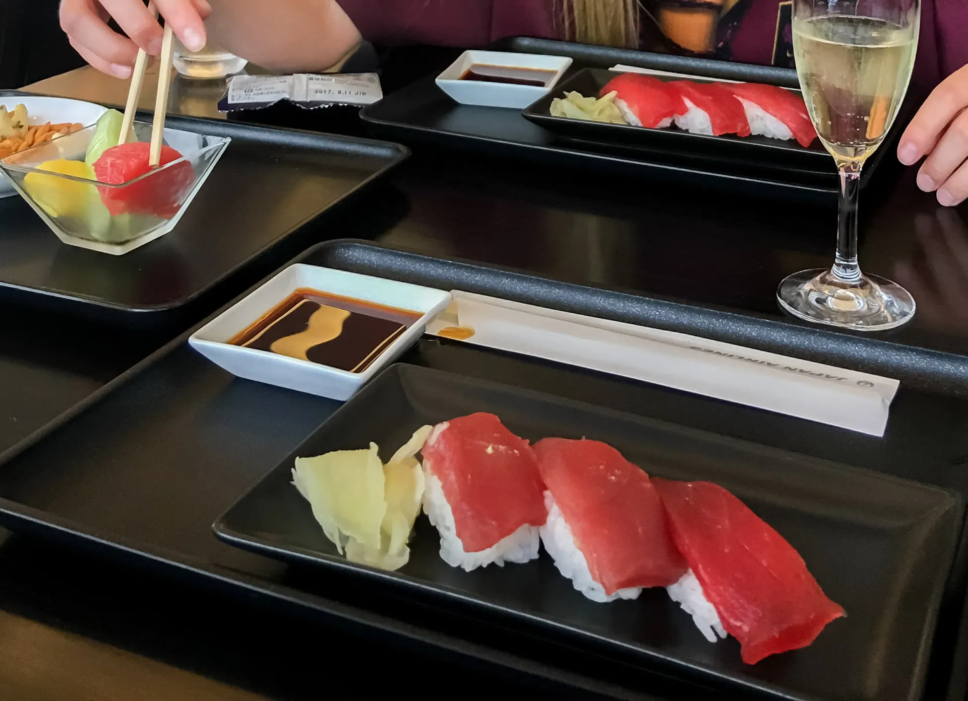 Sushi at the Japan Airlines First Class Lounge at Tokyo Narita Airport