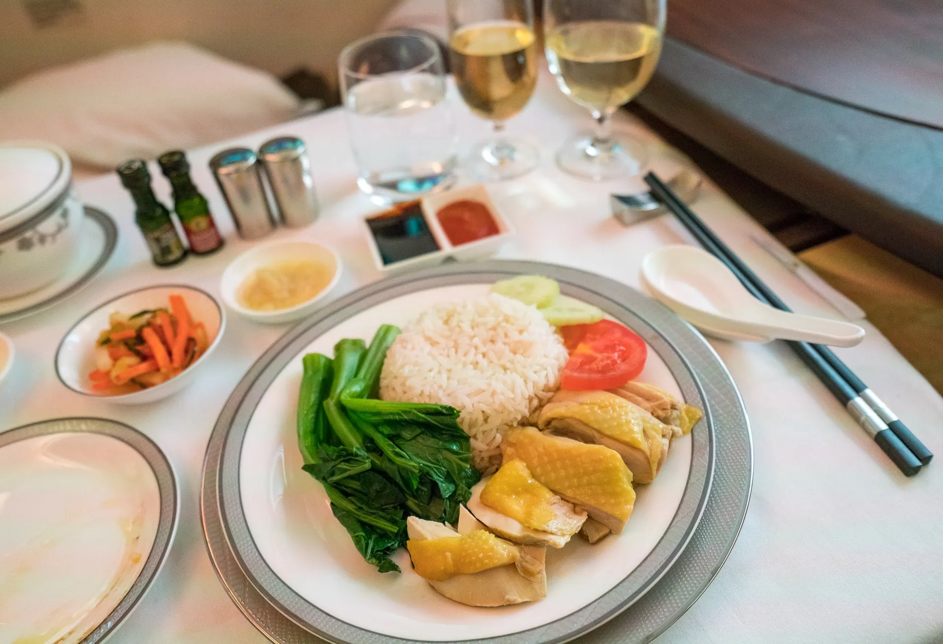 Singapore Airlines first class suite Hainanese chicken rice