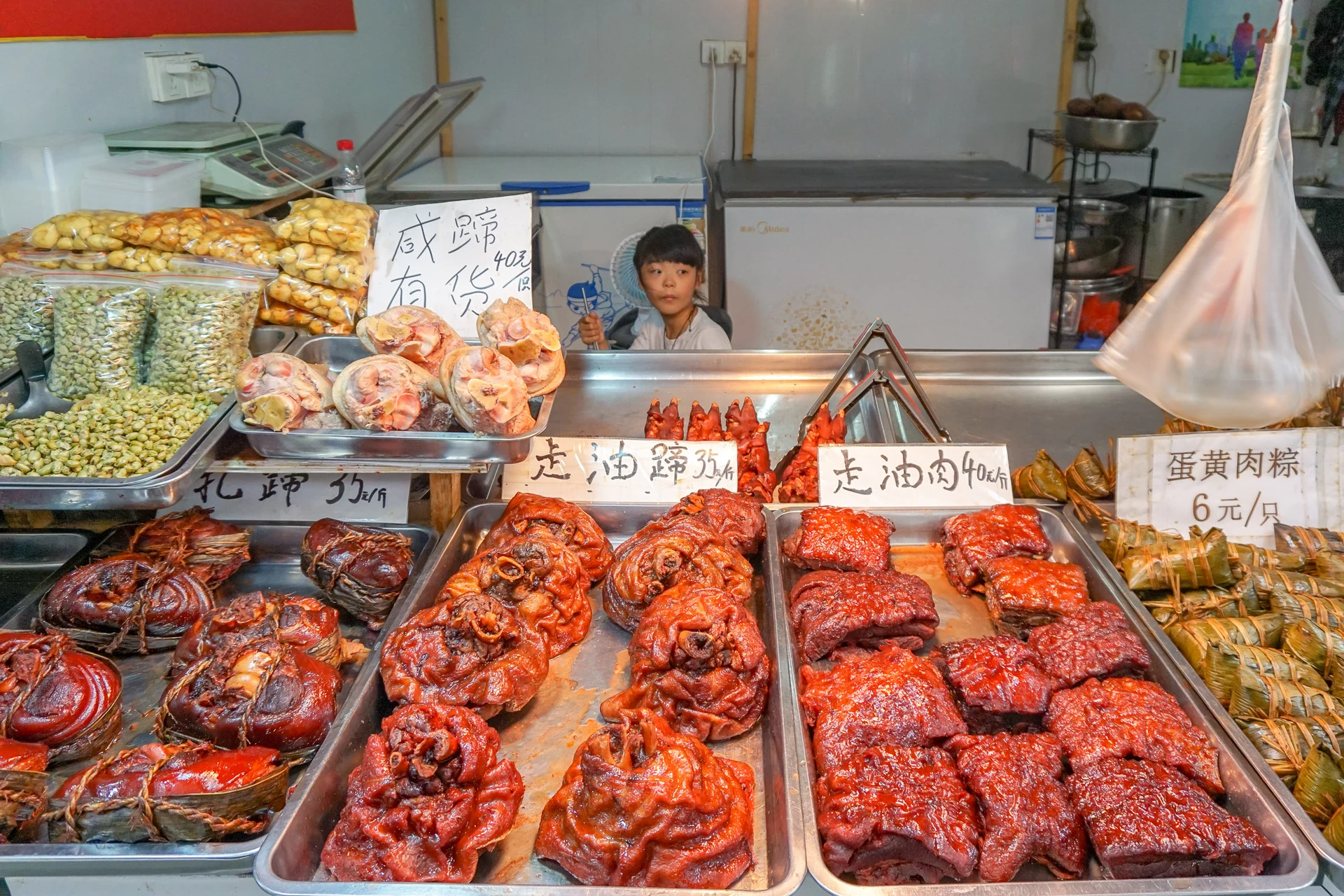 Meat for sale at Zhujiajiao water town near Shanghai