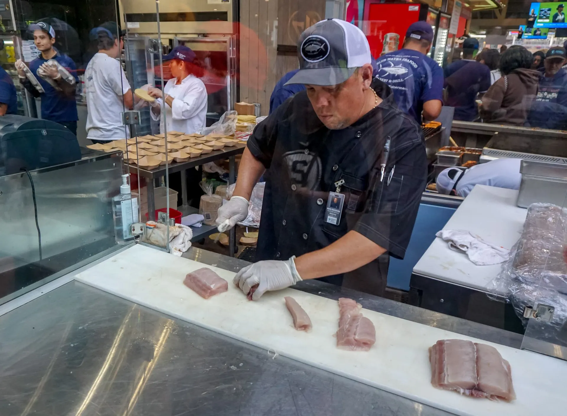 Fresh fish tacos at Blue Water Seafood inside PETCO Park