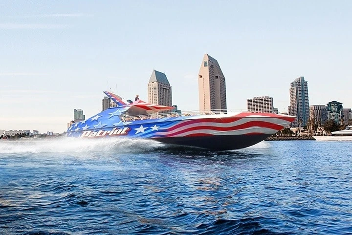 Take a thrill ride on the San Diego Bay with Flagship's Patriot Jet Boat