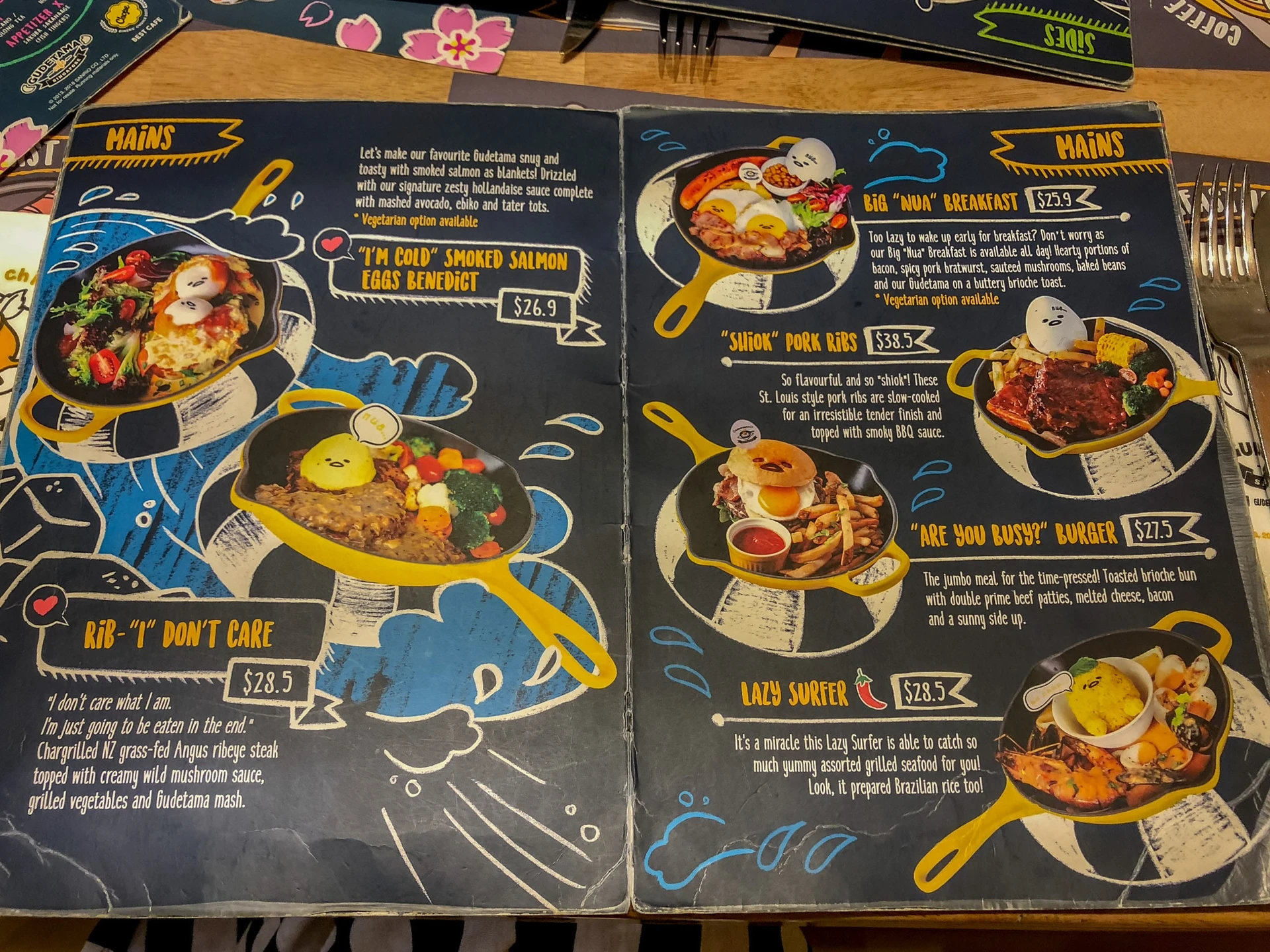 Gudetama Singapore Cafe menu