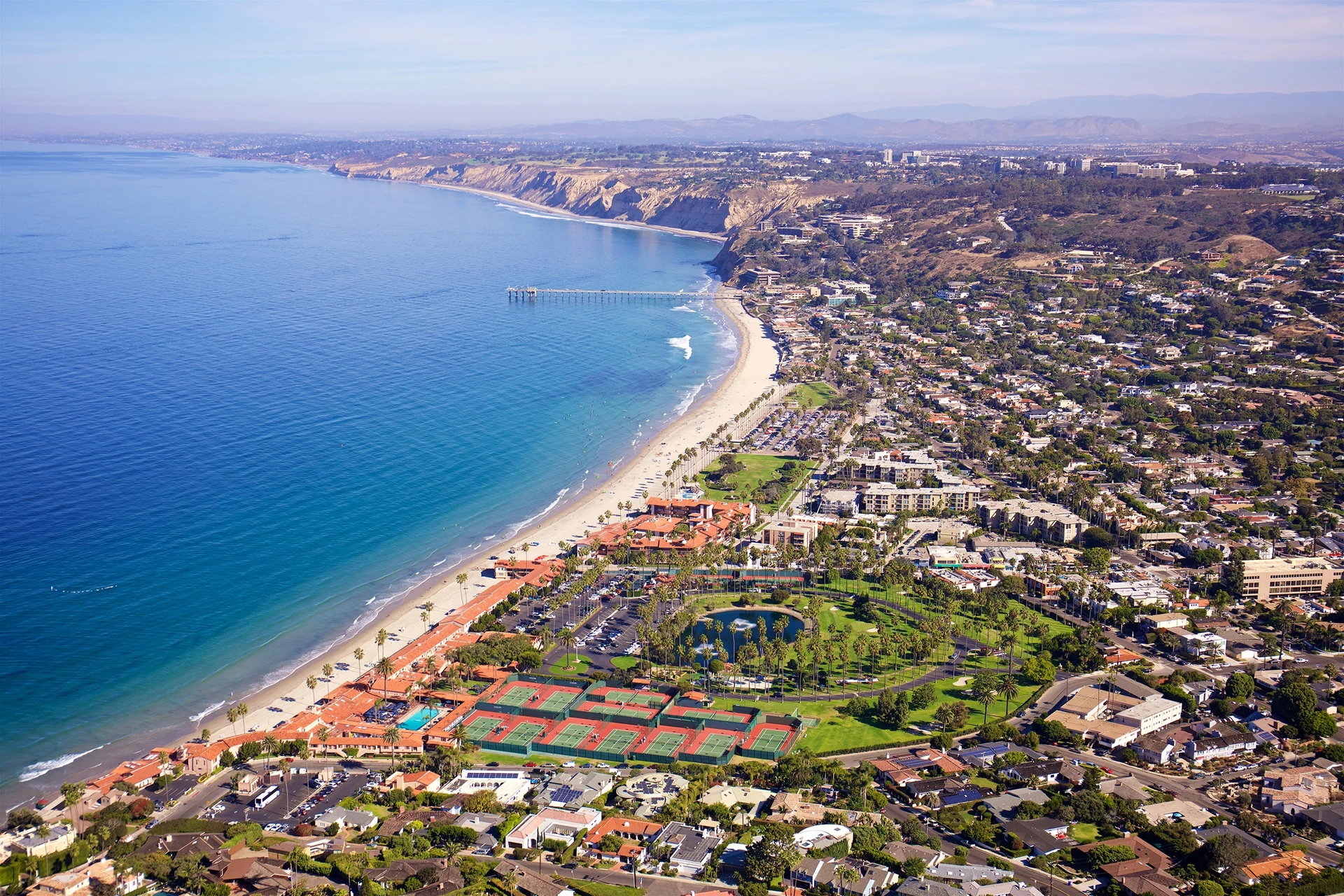 Aerial view of La Jolla Beach and Tennis Club, a San Diego kid-friendly hotel