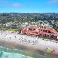 Aerial view of beachfront La Jolla Shores Hotel, a San Diego family hotel