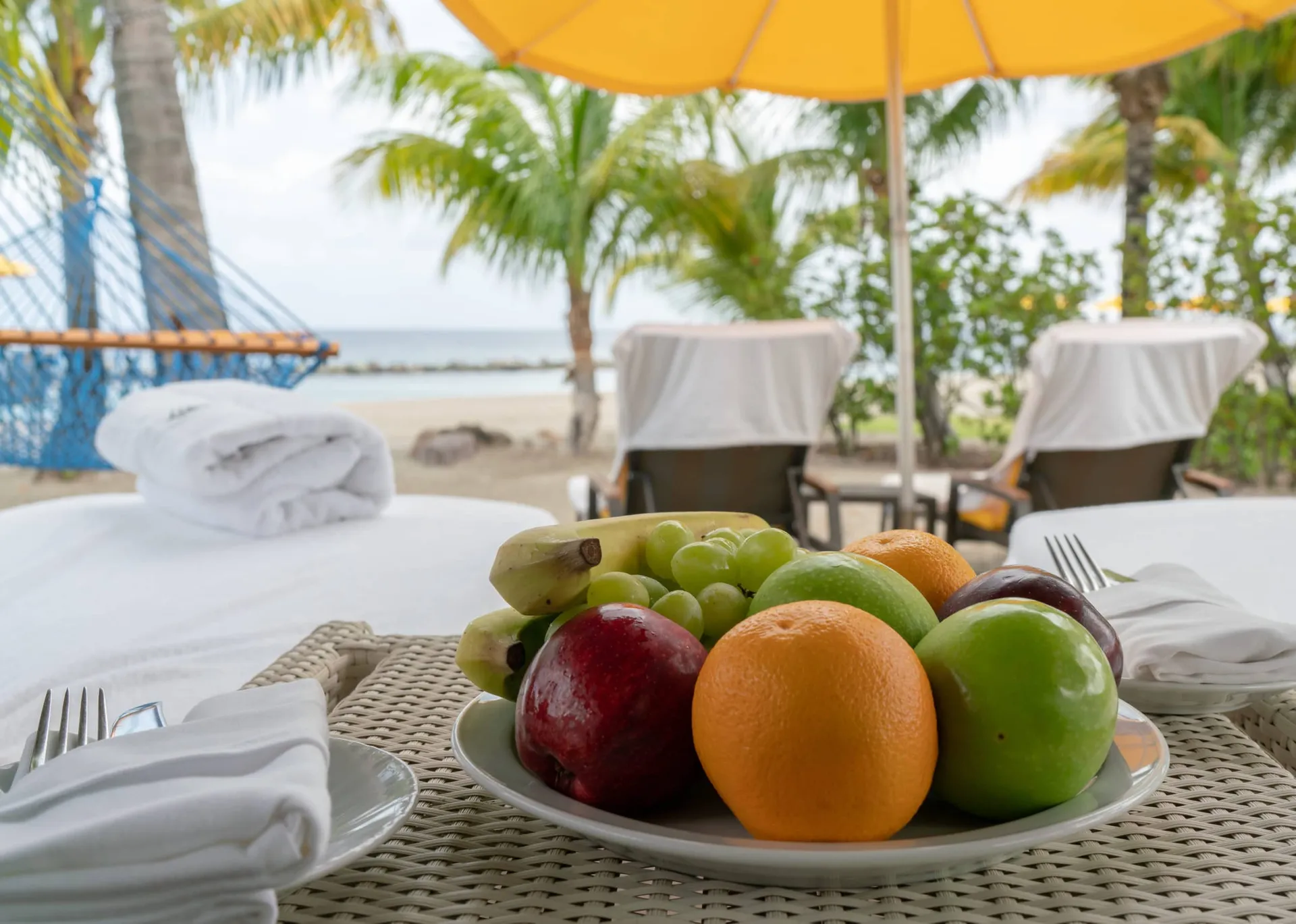Fruit amenity at Four Seasons Nevis beach cabanas