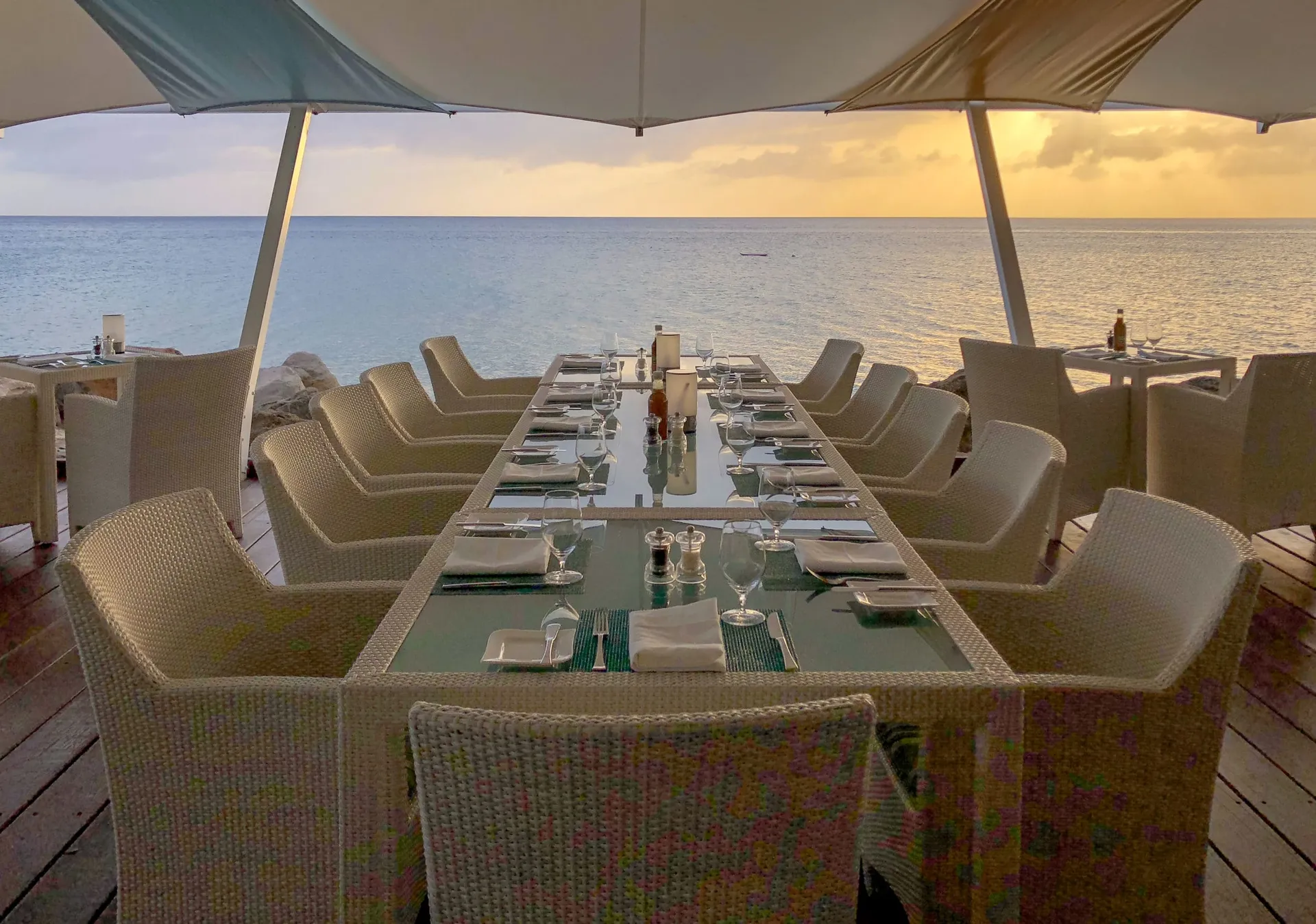 Oceanfront dining at Mango inside Four Seasons Nevis