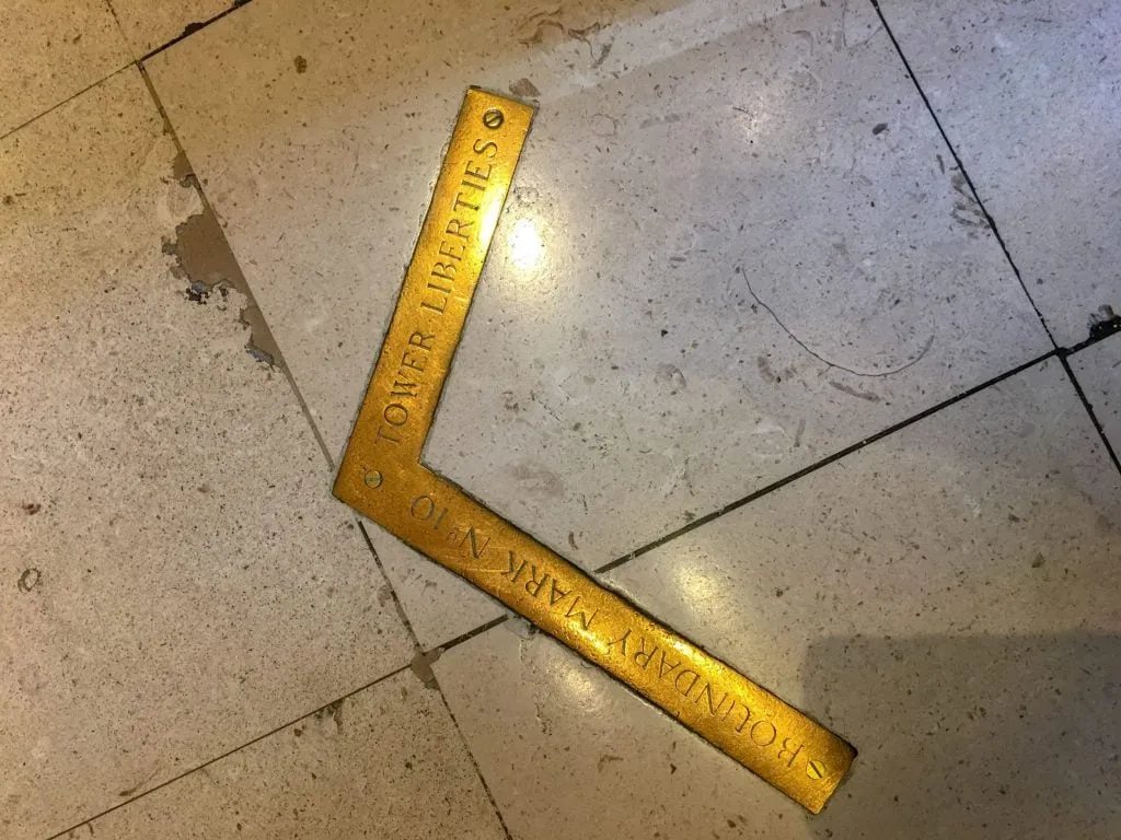 The Tower of London arrow marker inside Four Seasons London at Ten Trinity Square