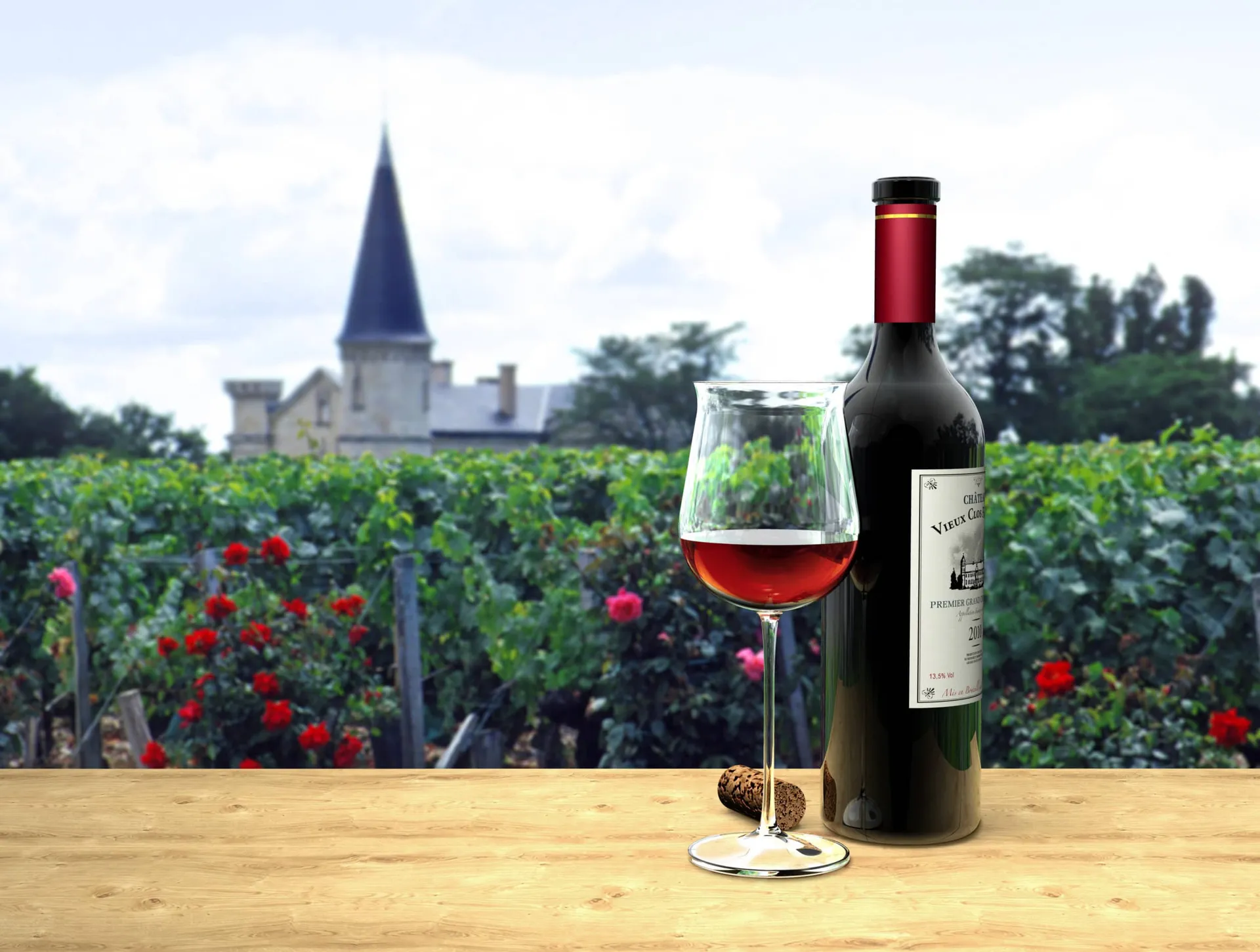 French wine regions: A glass of bordeaux red wine in France.