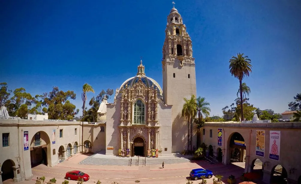 Best San Diego museums: Museum of Man dome and California Tower on a sunny day.