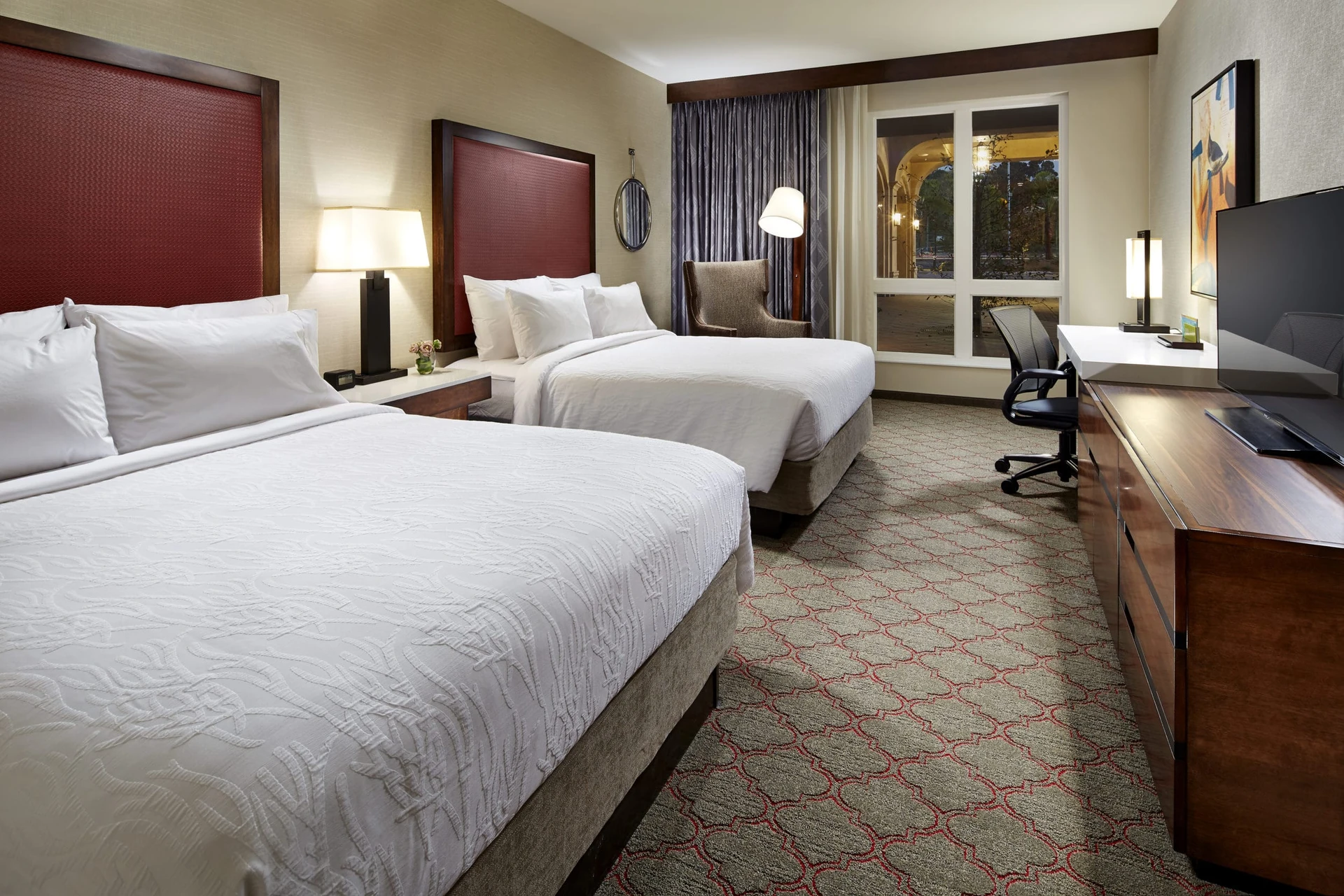 Double bed gust room interior at Hilton Garden Inn Old Town/Sea World Area