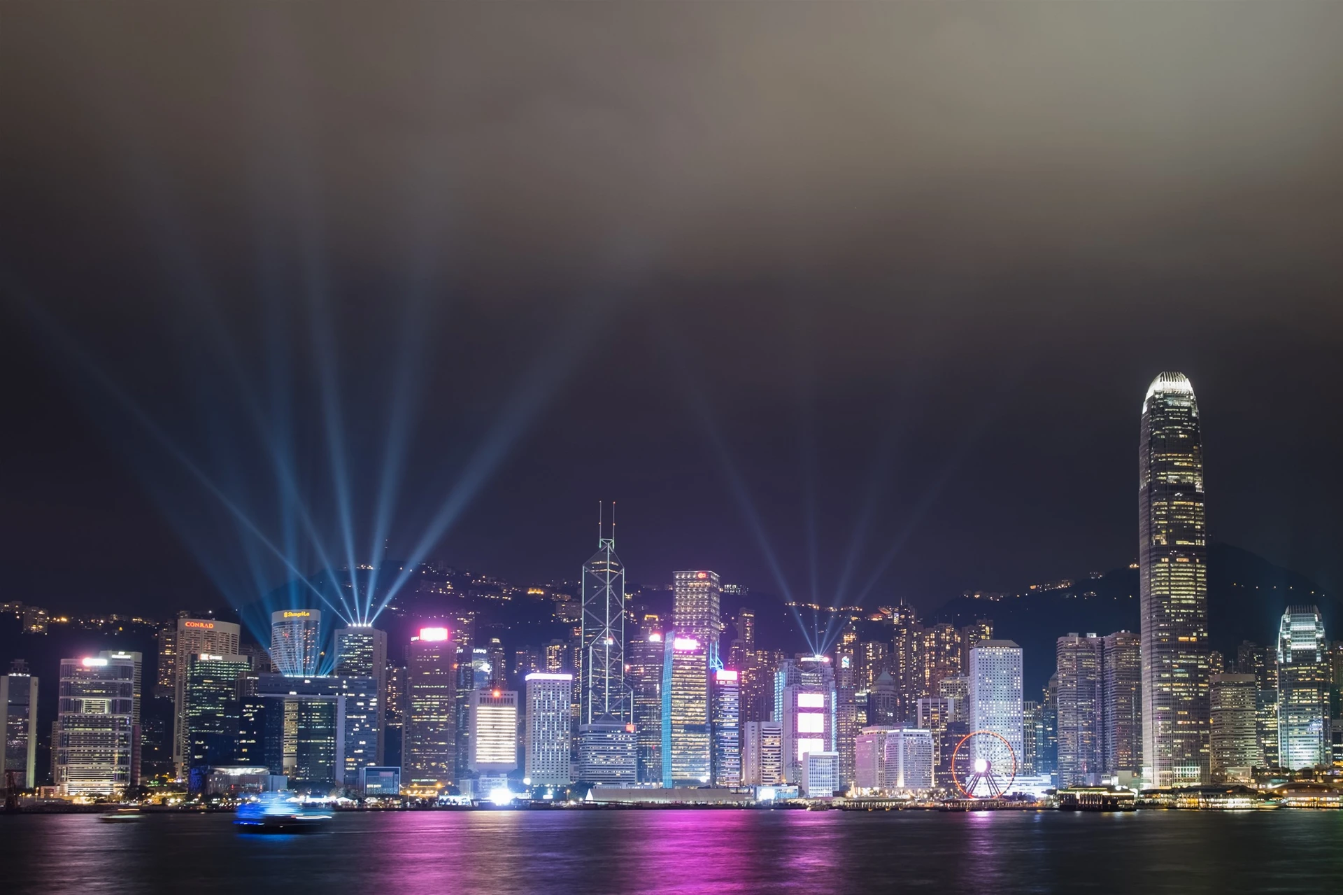The Symphony of Lights Show on top of Hong Kong skyscrapers