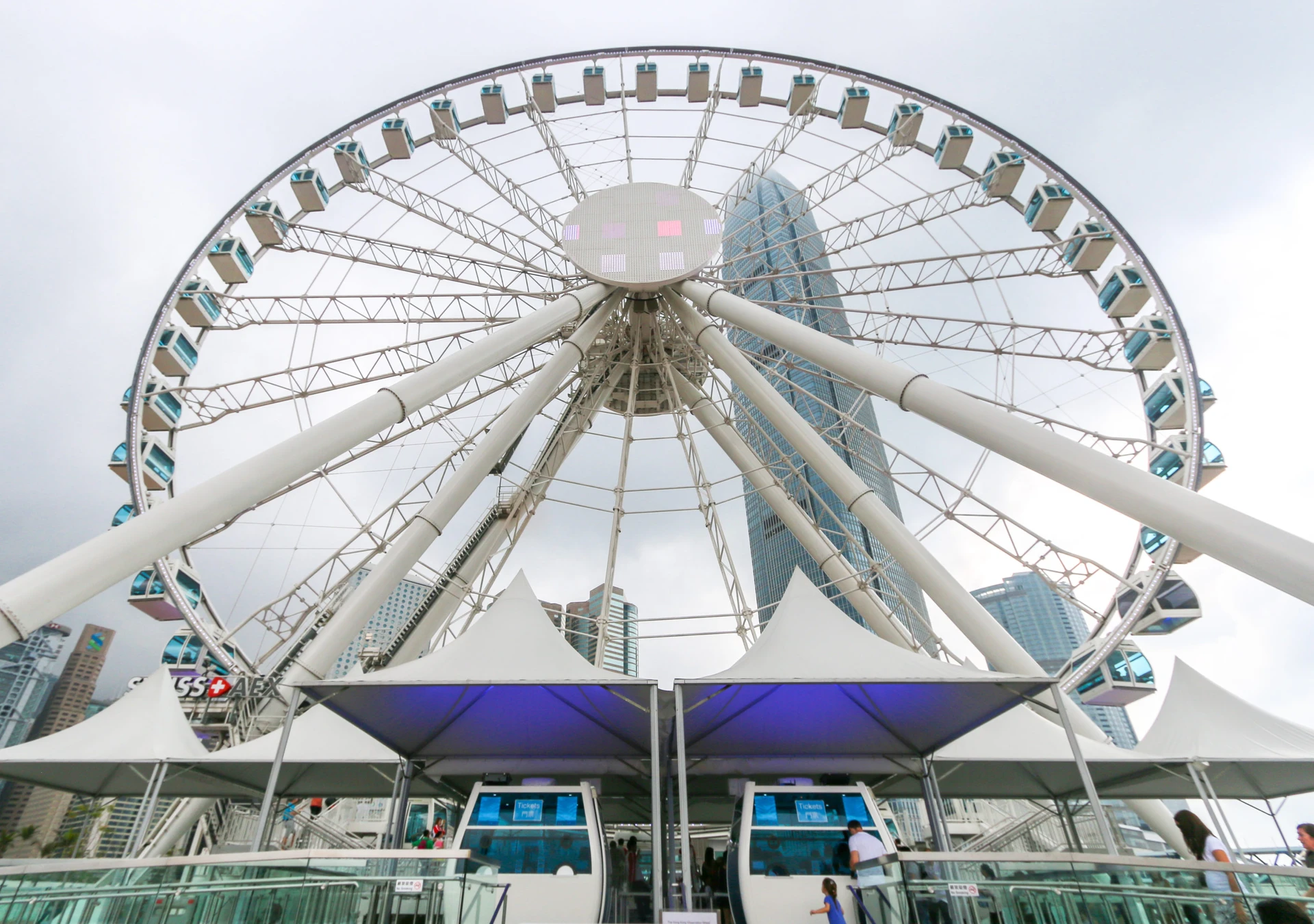 Looking up at the Hong Kong Observation Wheel.