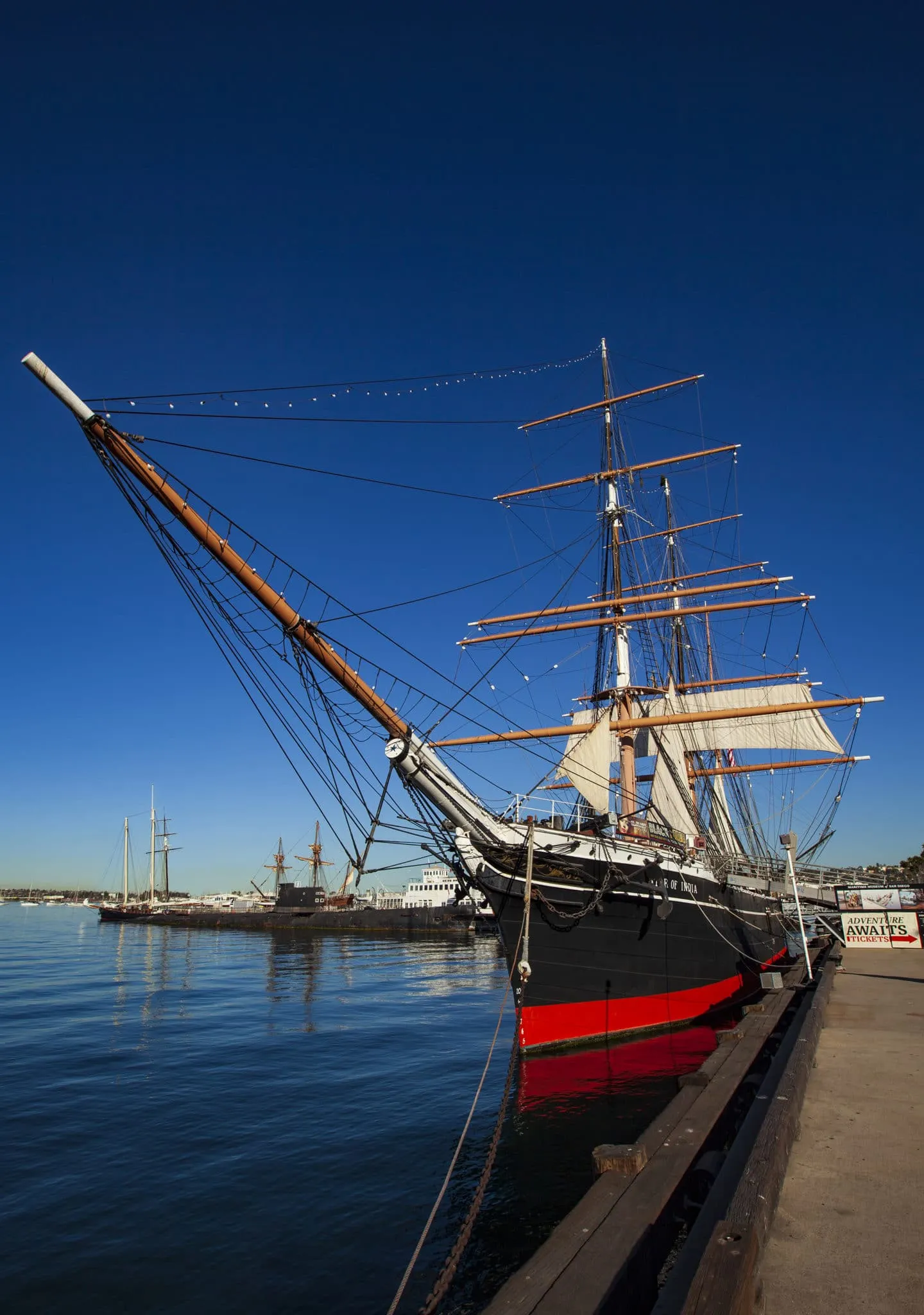 The Star of India Ship in the water at the Maritime Museum of San Diego.
