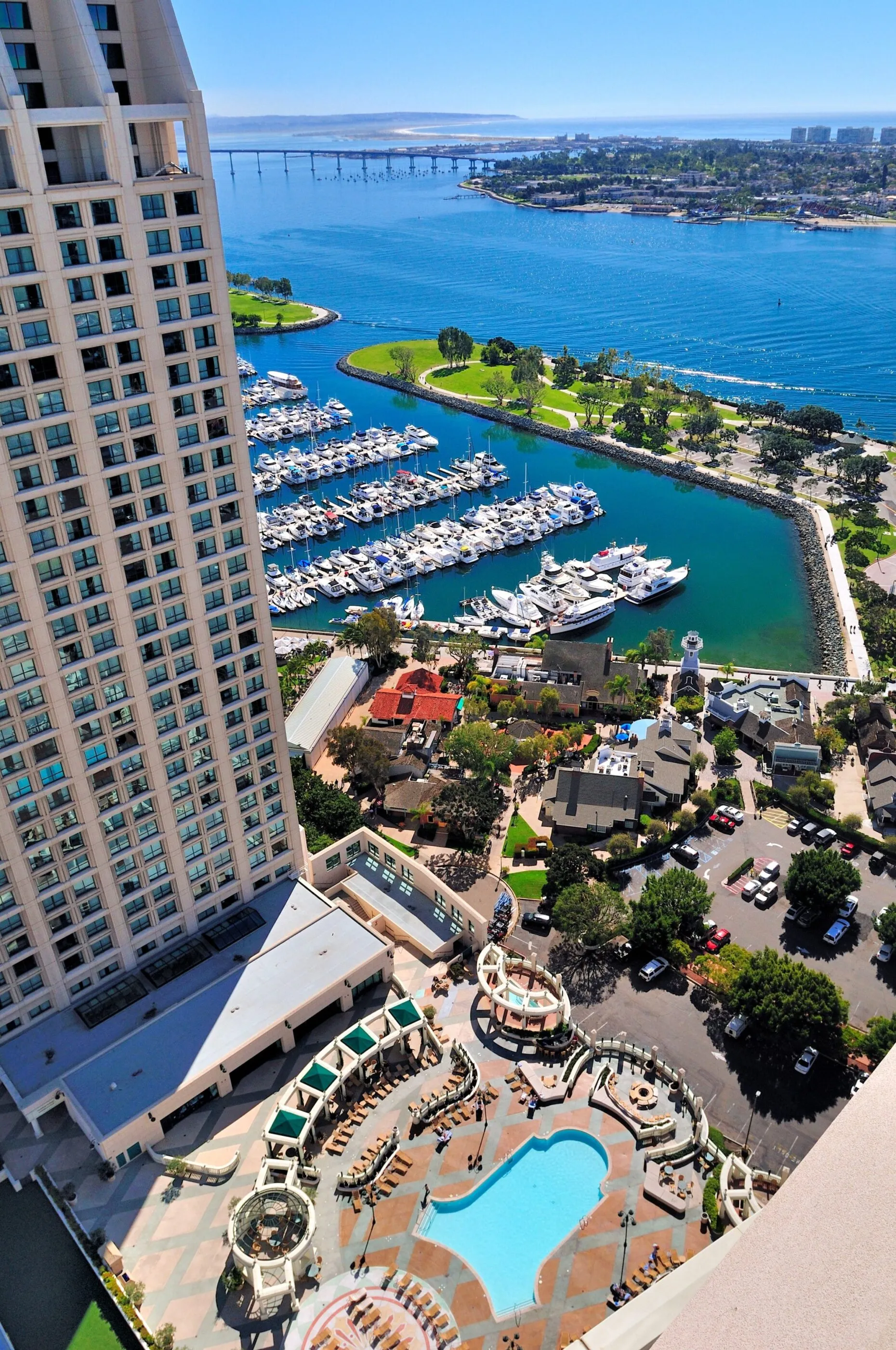 View down to the marina and bay.
