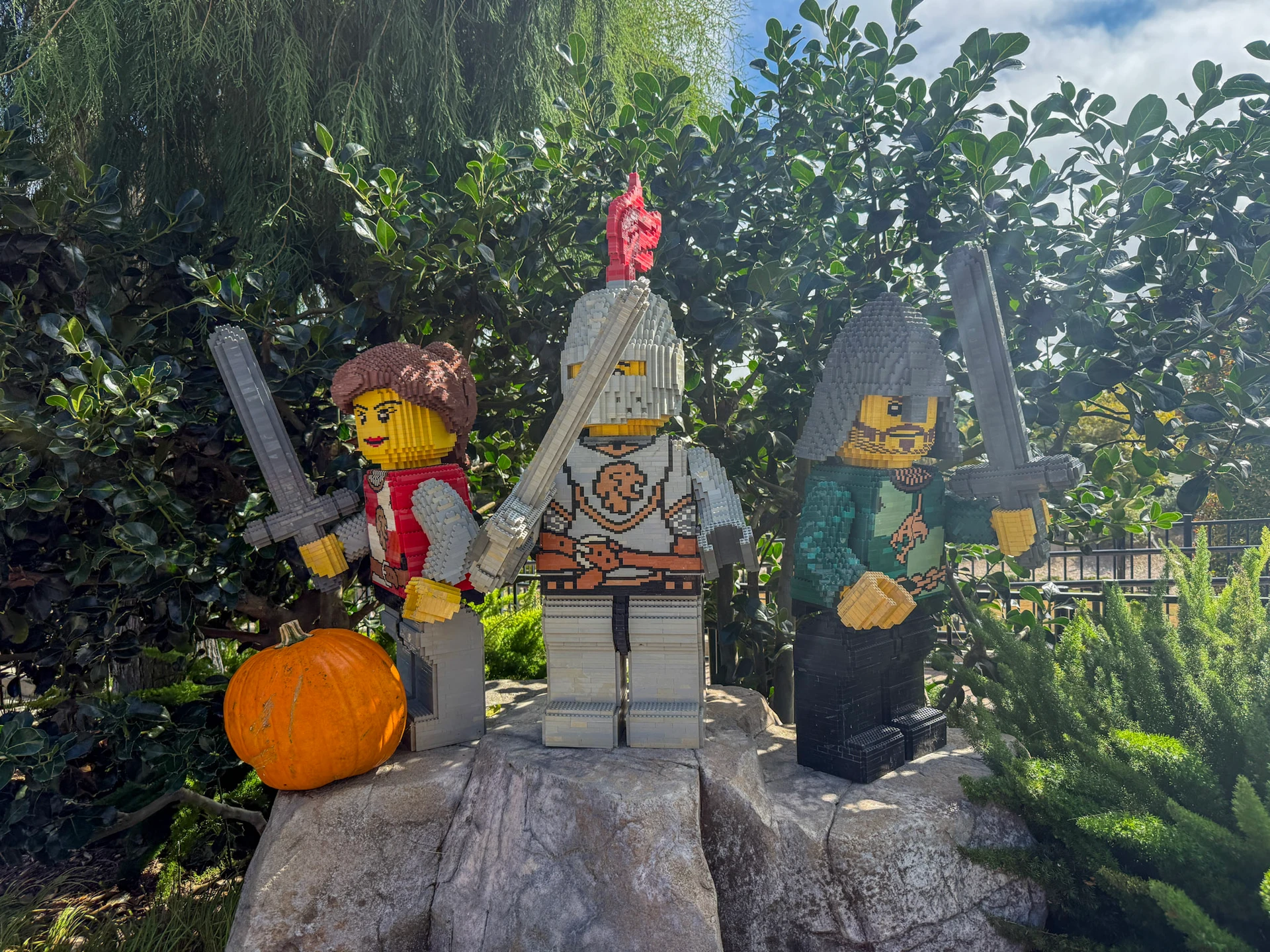 Pumpkins placed near Lego figures in Castle Hill.