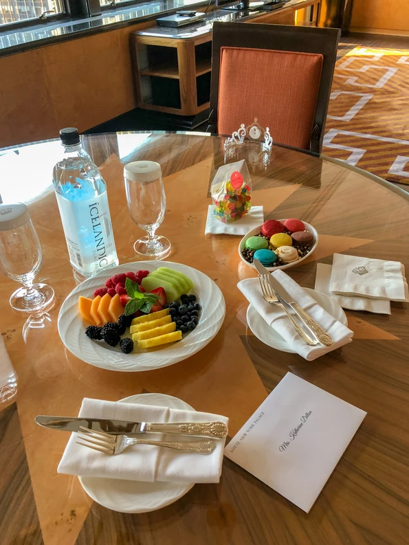 Virtuoso welcome amenity of fruit and macarons at The Towers.
