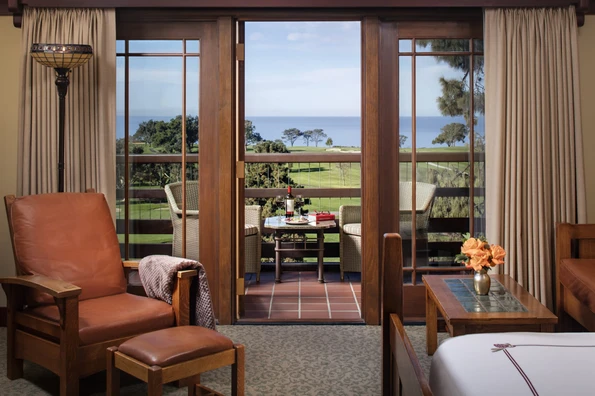 The ocean view over the terrace of a Palisade room at The Lodge at Torrey Pines