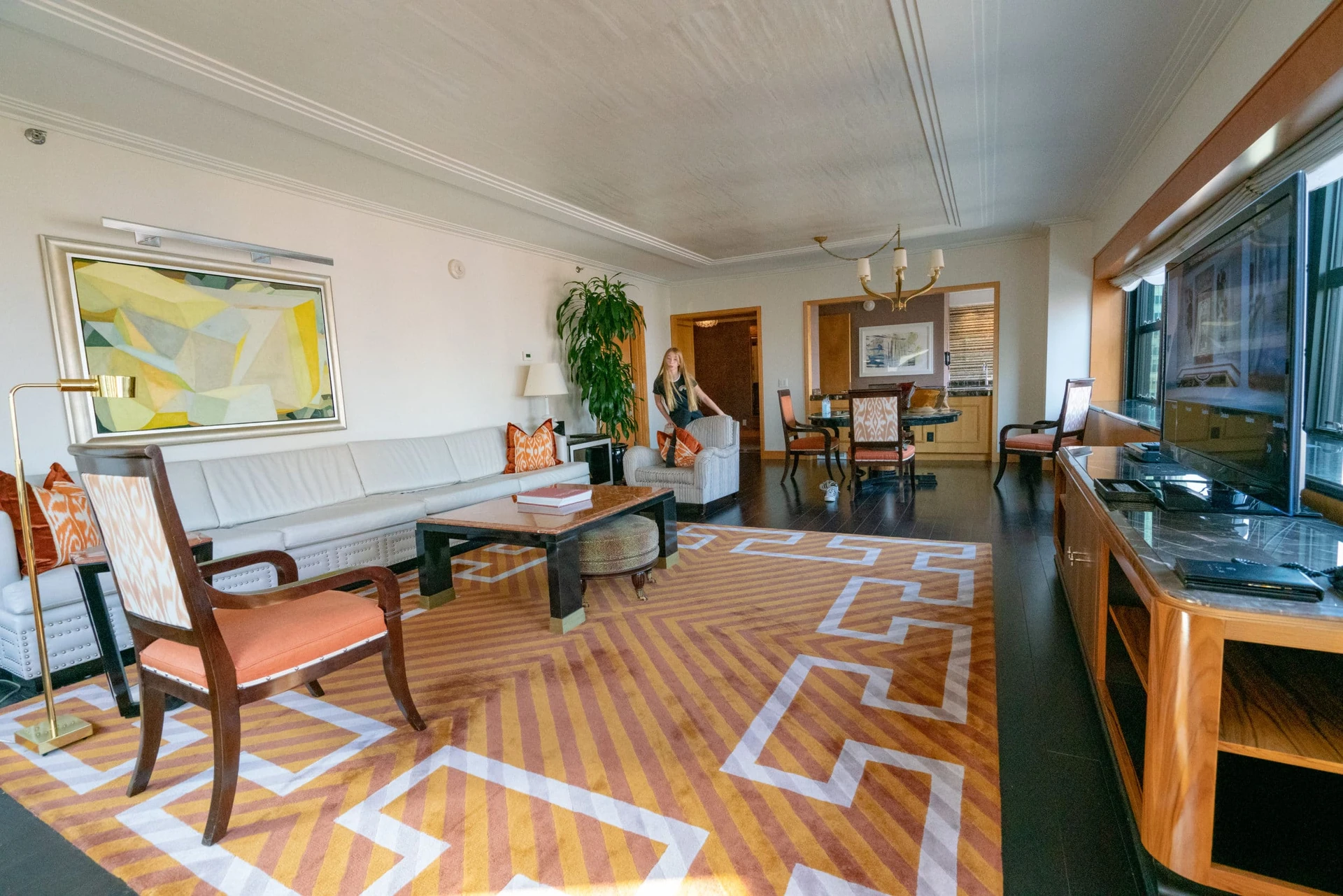 Corner suite living room view to the kitchenette.