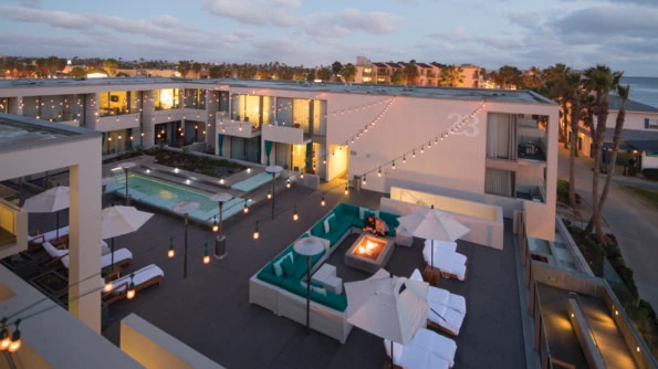 The hotel's Tower Deck outdoor lounge area.