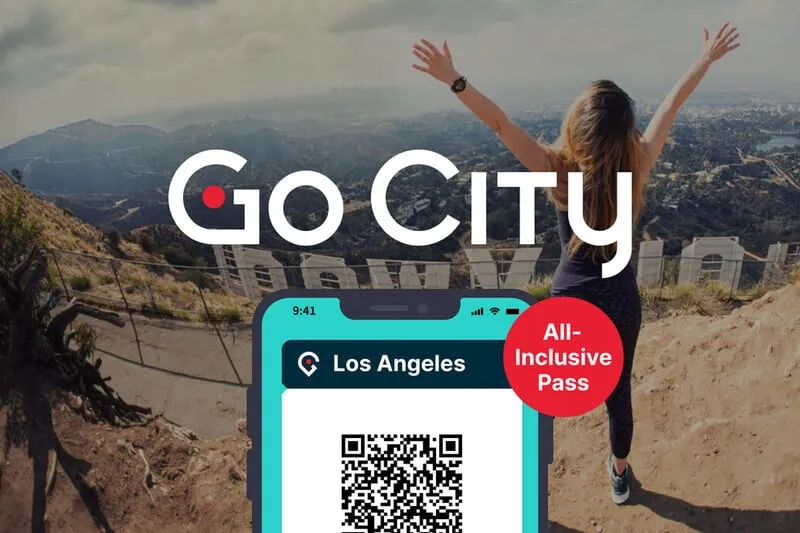 The Go City app in view behind the Hollywood sign.